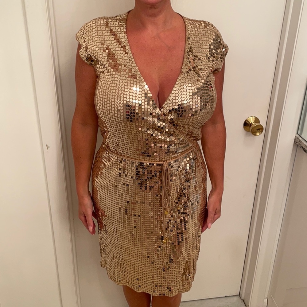 Gold Sequin Michael Kors Wrap Dress